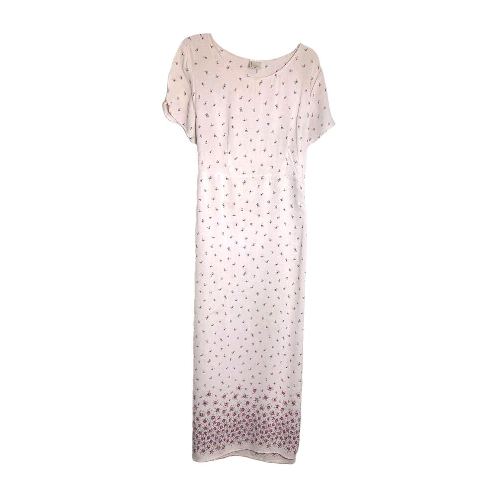 Hanna Andersson Maxi Floral Dress XL Pink Empire Waist Short Sleeve Modest